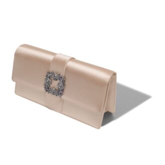 CAPRI Beige Satin Jewel Buckle Clutch