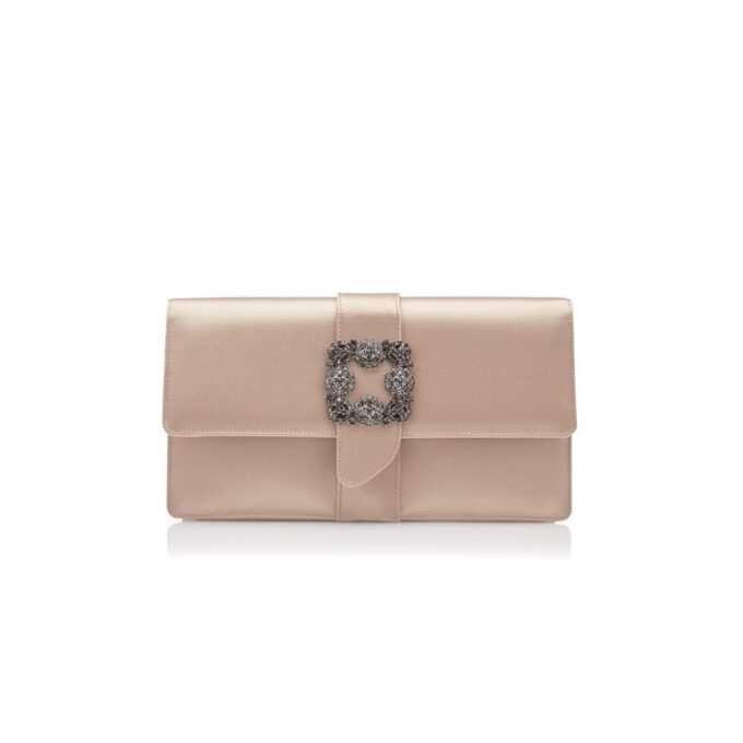CAPRI Beige Satin Jewel Buckle Clutch