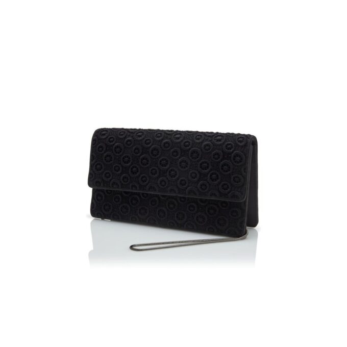 CAPRIPLA Black Lace Embroidered Clutch