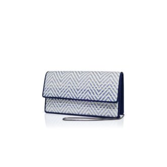 CAPRIPLA Navy Blue and White Raffia Clutch