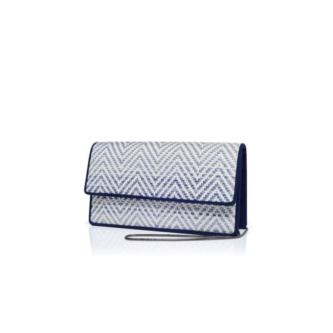 CAPRIPLA Navy Blue and White Raffia Clutch