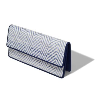 CAPRIPLA Navy Blue and White Raffia Clutch