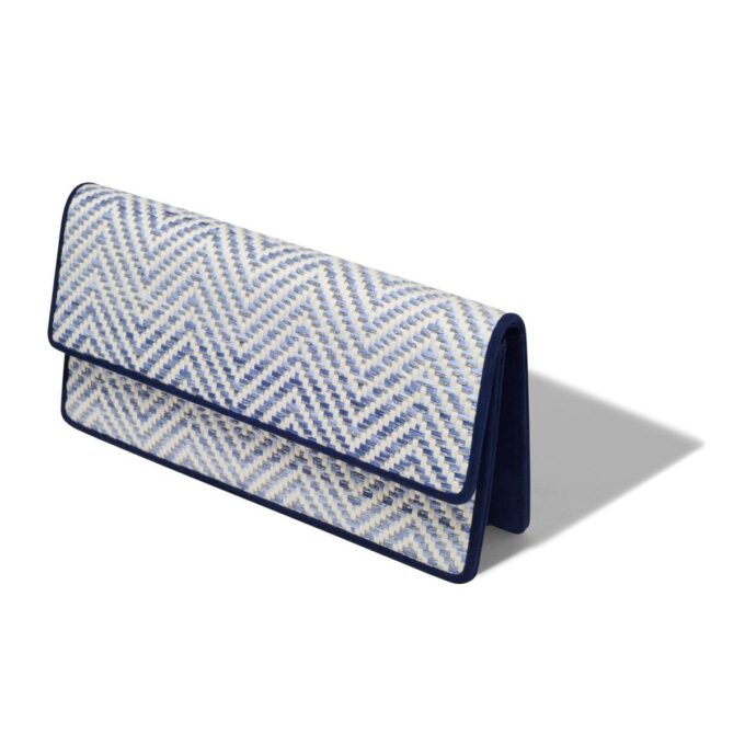 CAPRIPLA Navy Blue and White Raffia Clutch