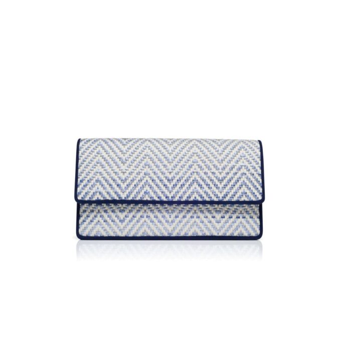 CAPRIPLA Navy Blue and White Raffia Clutch