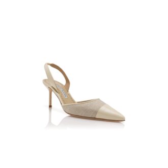 CAPSLI Light Beige Linen Slingback Pumps