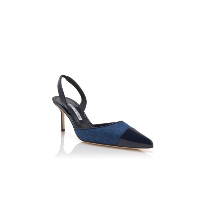 CAPSLI Navy Blue Linen Slingback Pumps
