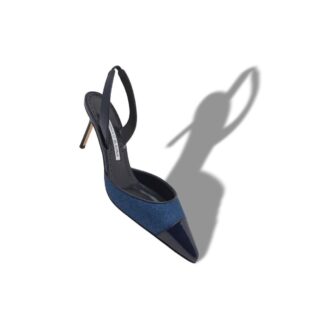 CAPSLI Navy Blue Linen Slingback Pumps