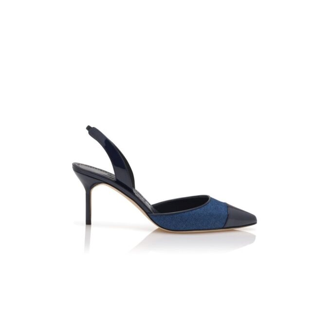 CAPSLI Navy Blue Linen Slingback Pumps