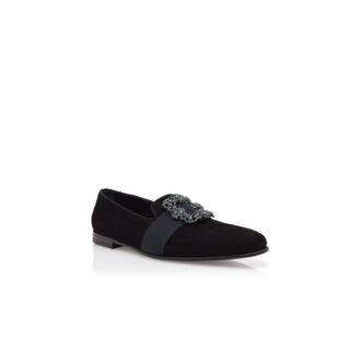 CARLTON Black Suede Jewel Buckle Loafers