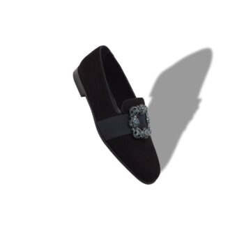 CARLTON Black Suede Jewel Buckle Loafers