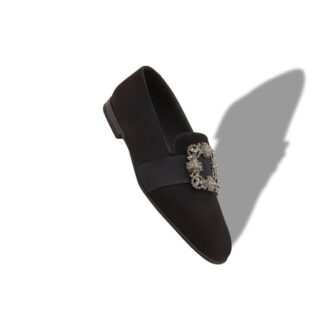 CARLTON Black Suede Jewel Buckle Loafers