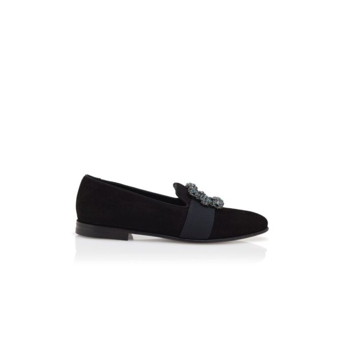 CARLTON Black Suede Jewel Buckle Loafers