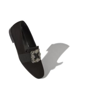 CARLTON Black Suede Jewelled Buckle Loafers