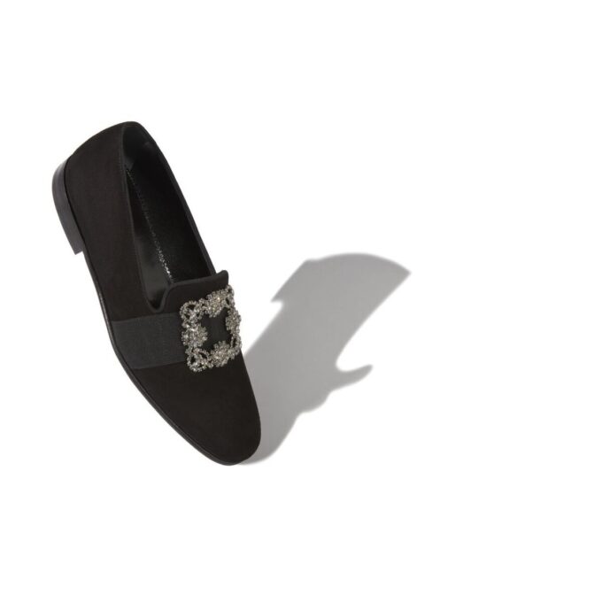 CARLTON Black Suede Jewelled Buckle Loafers