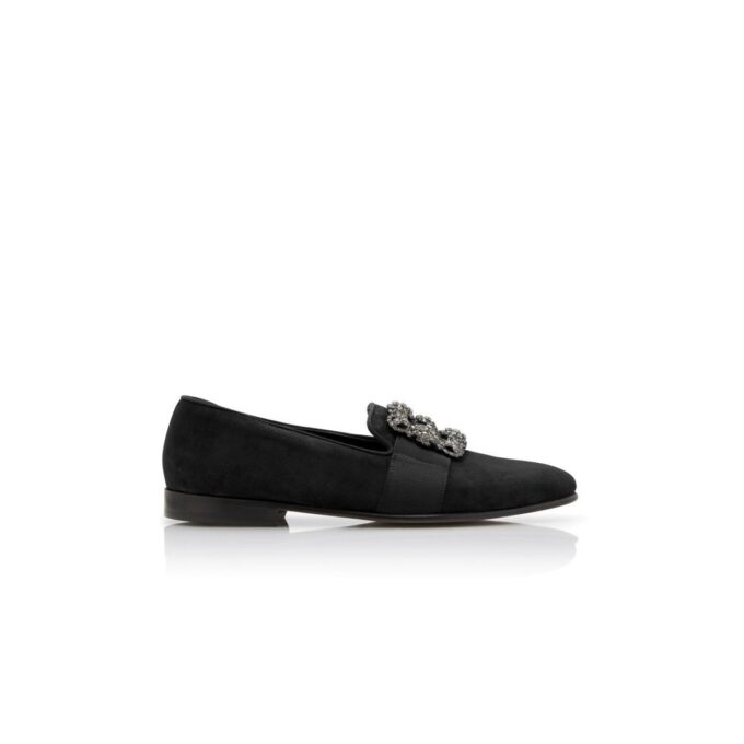CARLTON Black Suede Jewelled Buckle Loafers