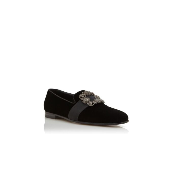 CARLTON Black Velvet Jewel Buckle Loafers