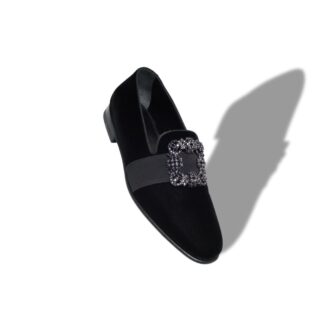 CARLTON Black Velvet Jewel Buckle Loafers