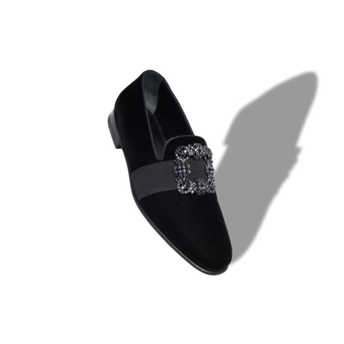 CARLTON Black Velvet Jewel Buckle Loafers