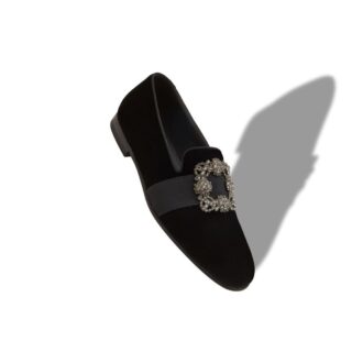CARLTON Black Velvet Jewel Buckle Loafers