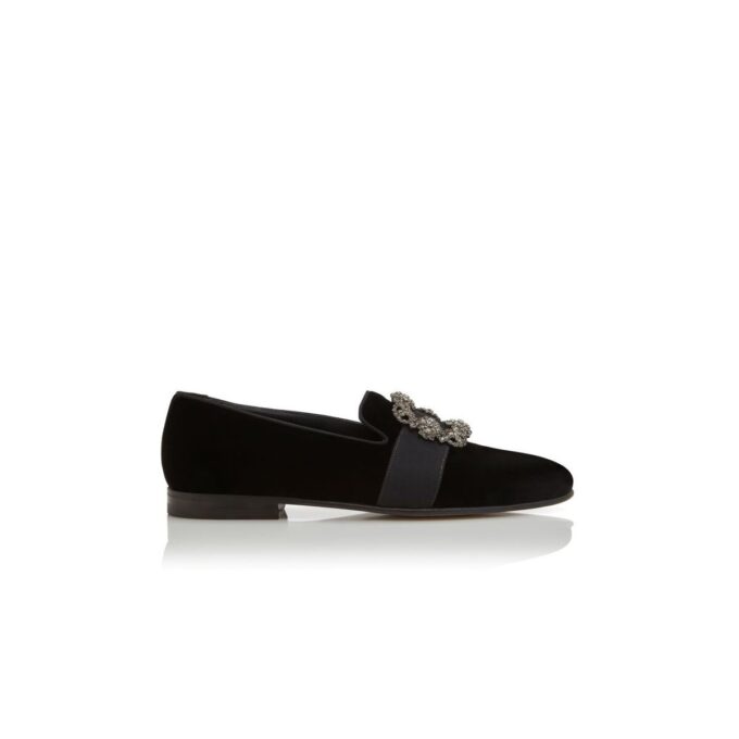 CARLTON Black Velvet Jewel Buckle Loafers