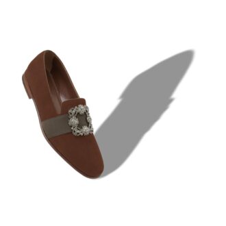 CARLTON Brown Suede Jewel Buckle Loafers