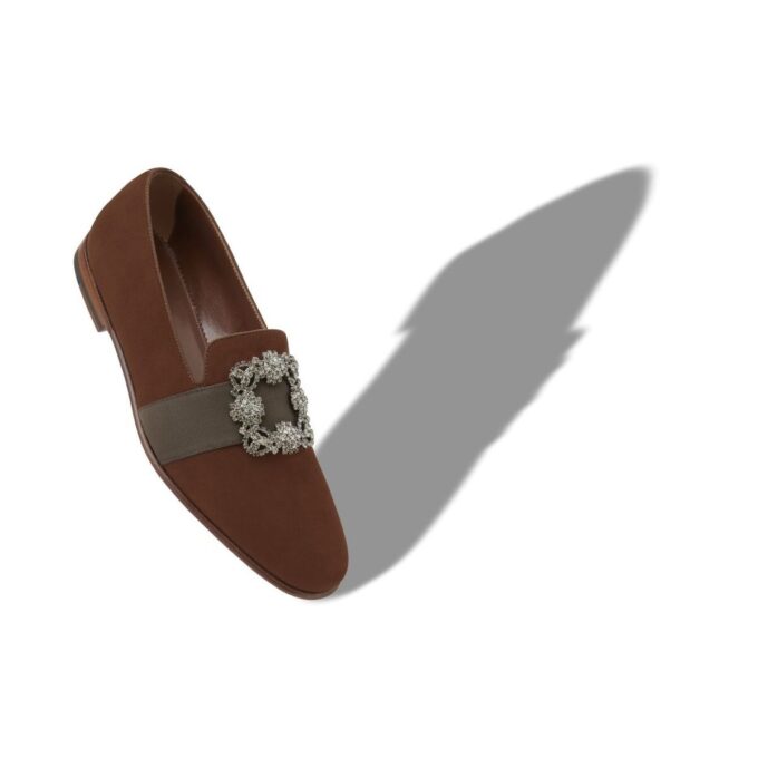 CARLTON Brown Suede Jewel Buckle Loafers