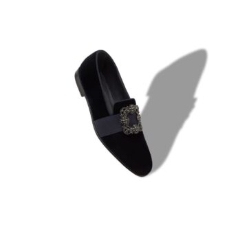 CARLTON Dark Blue Velvet Jewelled Buckle Loafers