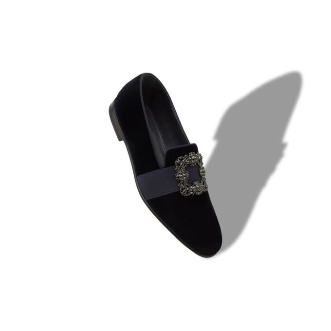 CARLTON Dark Blue Velvet Jewelled Buckle Loafers