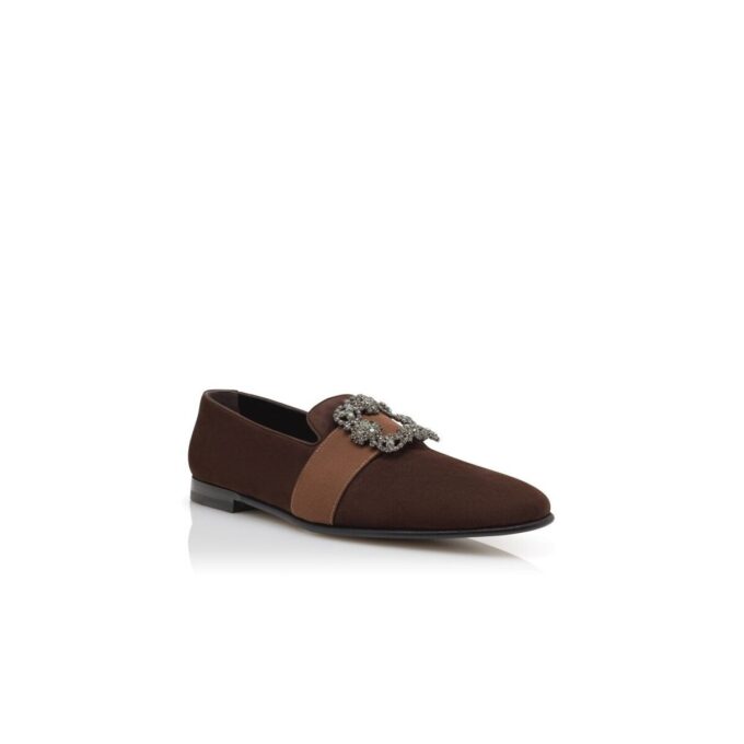 CARLTON Dark Brown Suede Jewel Buckle Loafers