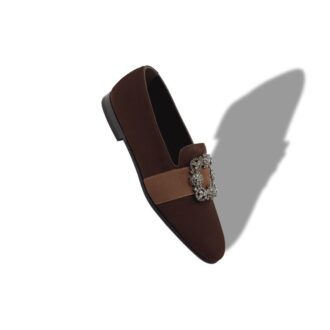 CARLTON Dark Brown Suede Jewel Buckle Loafers