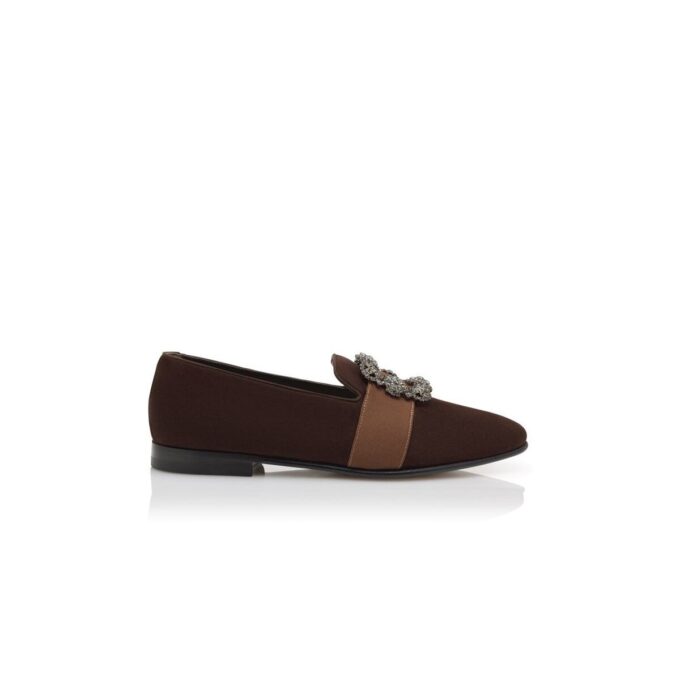 CARLTON Dark Brown Suede Jewel Buckle Loafers