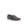 CARLTON Navy Blue Floral Silk Jacquard Jewel Buckle Loafers