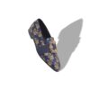 CARLTON Navy Blue Floral Silk Jacquard Jewel Buckle Loafers