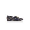 CARLTON Navy Blue Floral Silk Jacquard Jewel Buckle Loafers