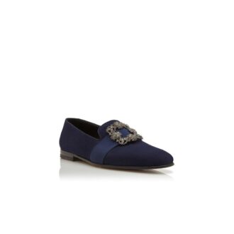 CARLTON Navy Blue Suede Jewel Buckle Loafers
