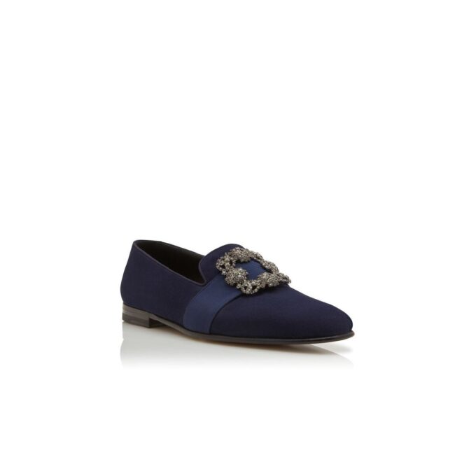 CARLTON Navy Blue Suede Jewel Buckle Loafers