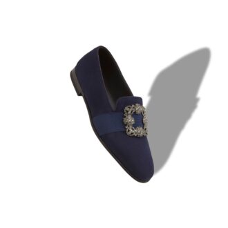 CARLTON Navy Blue Suede Jewel Buckle Loafers