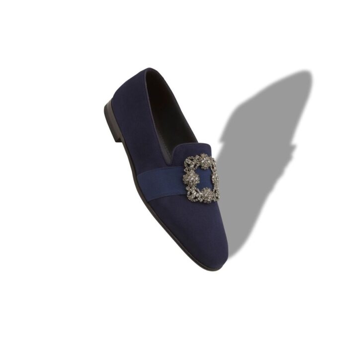 CARLTON Navy Blue Suede Jewel Buckle Loafers