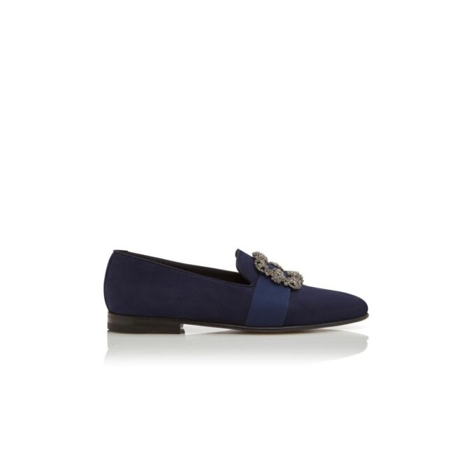 CARLTON Navy Blue Suede Jewel Buckle Loafers