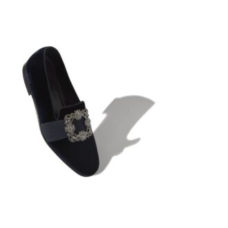 CARLTON Navy Blue Velvet Jewelled Buckle Loafers