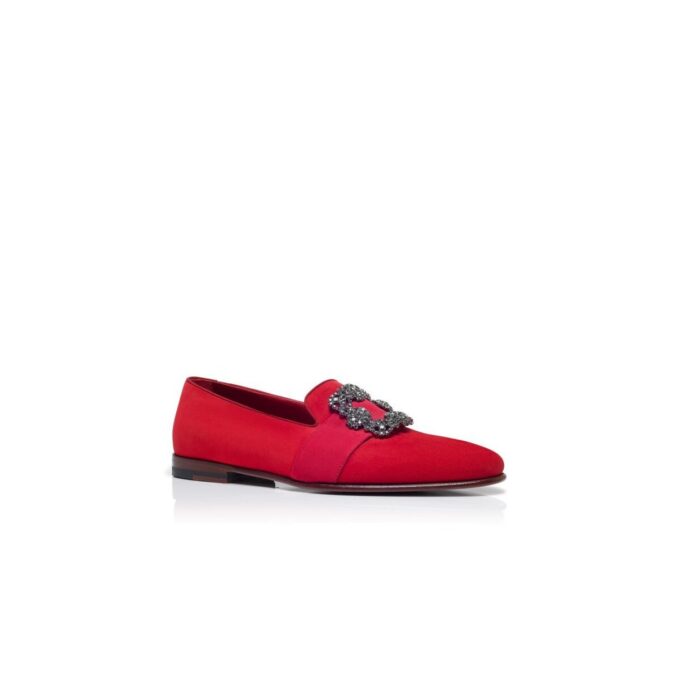 CARLTON Red Suede Jewel Buckle Loafers