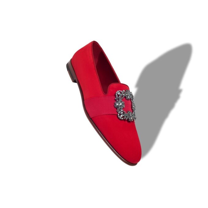 CARLTON Red Suede Jewel Buckle Loafers