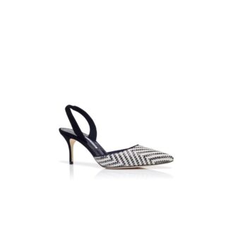 CAROLYNE 70 Black and White Raffia Slingback Pumps