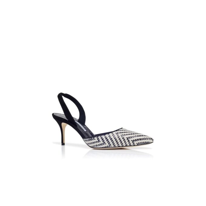 CAROLYNE 70 Black and White Raffia Slingback Pumps