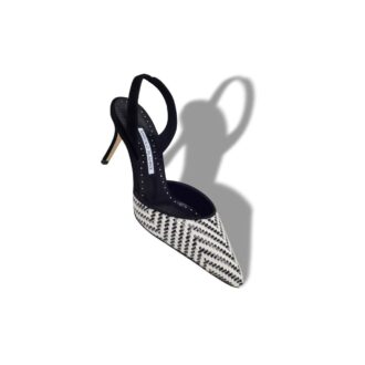 CAROLYNE 70 Black and White Raffia Slingback Pumps