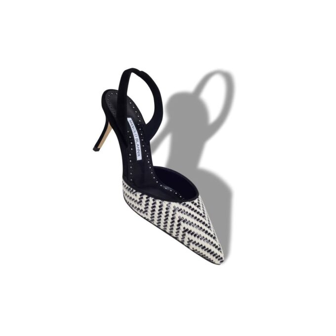 CAROLYNE 70 Black and White Raffia Slingback Pumps