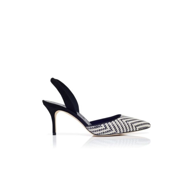 CAROLYNE 70 Black and White Raffia Slingback Pumps