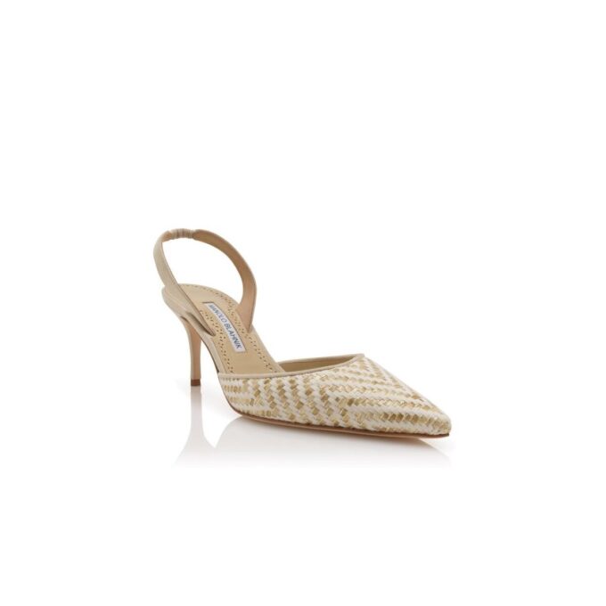 CAROLYNE 70 Light Beige and Cream Raffia Slingback Pumps