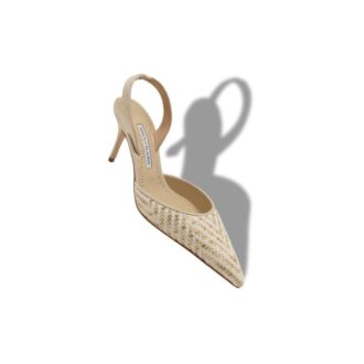 CAROLYNE 70 Light Beige and Cream Raffia Slingback Pumps