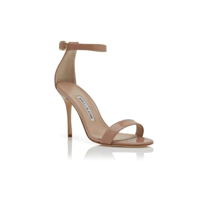 CHAOS Beige Patent Leather Ankle Strap Sandals